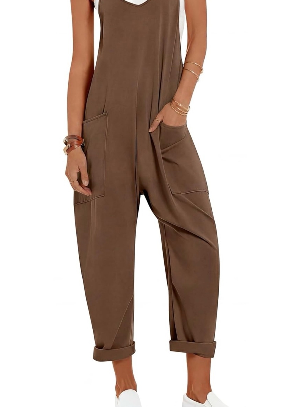 Relaxed Brown Women's Jumpsuit with Pockets